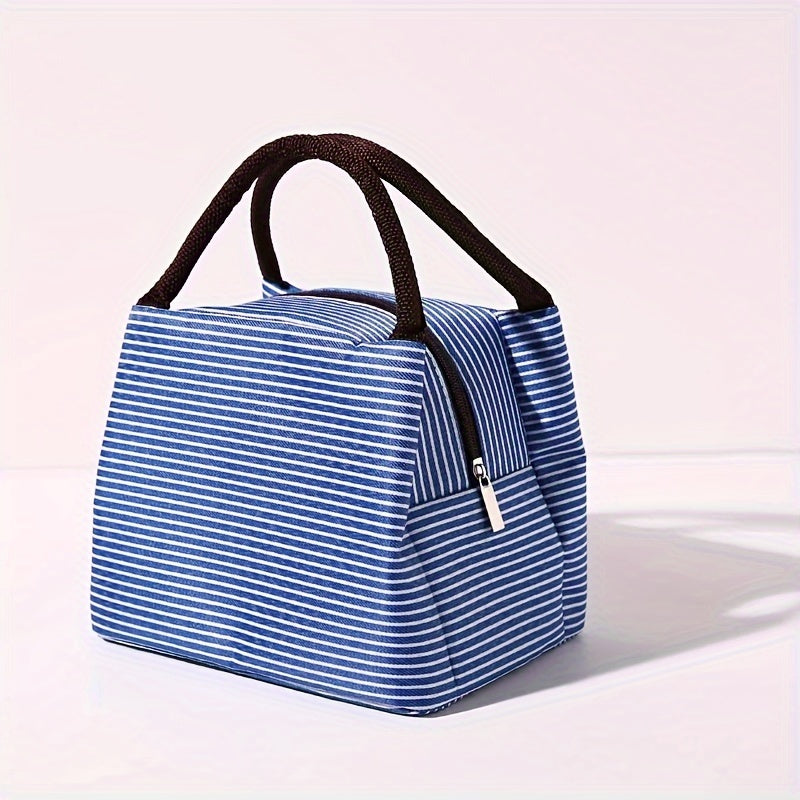 Insulated Lunch Tote with Striped Design, Oxford Cloth, Easy-Clean Aluminum Lining