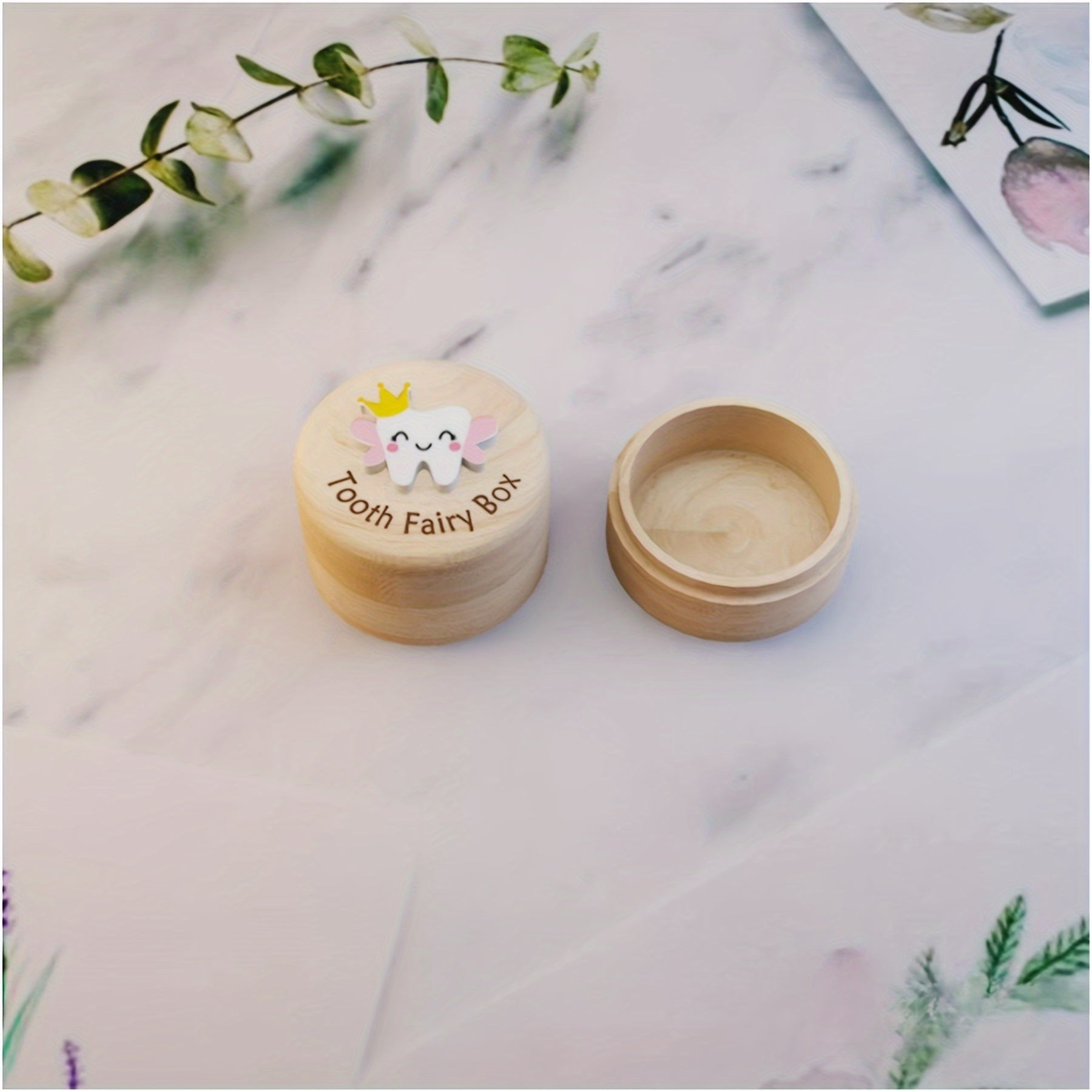 Wooden Keepsake Box Carved with 3D Tooth Elf Design for Small Items Storage