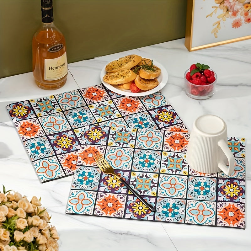 Rang-barang plitka naqshli oshxona mato, stol usti uchun, sirg‘almas, yutuvchi, issiqlik izolyatsiyasi, tez quriydi, idish-tovoq uchun mos