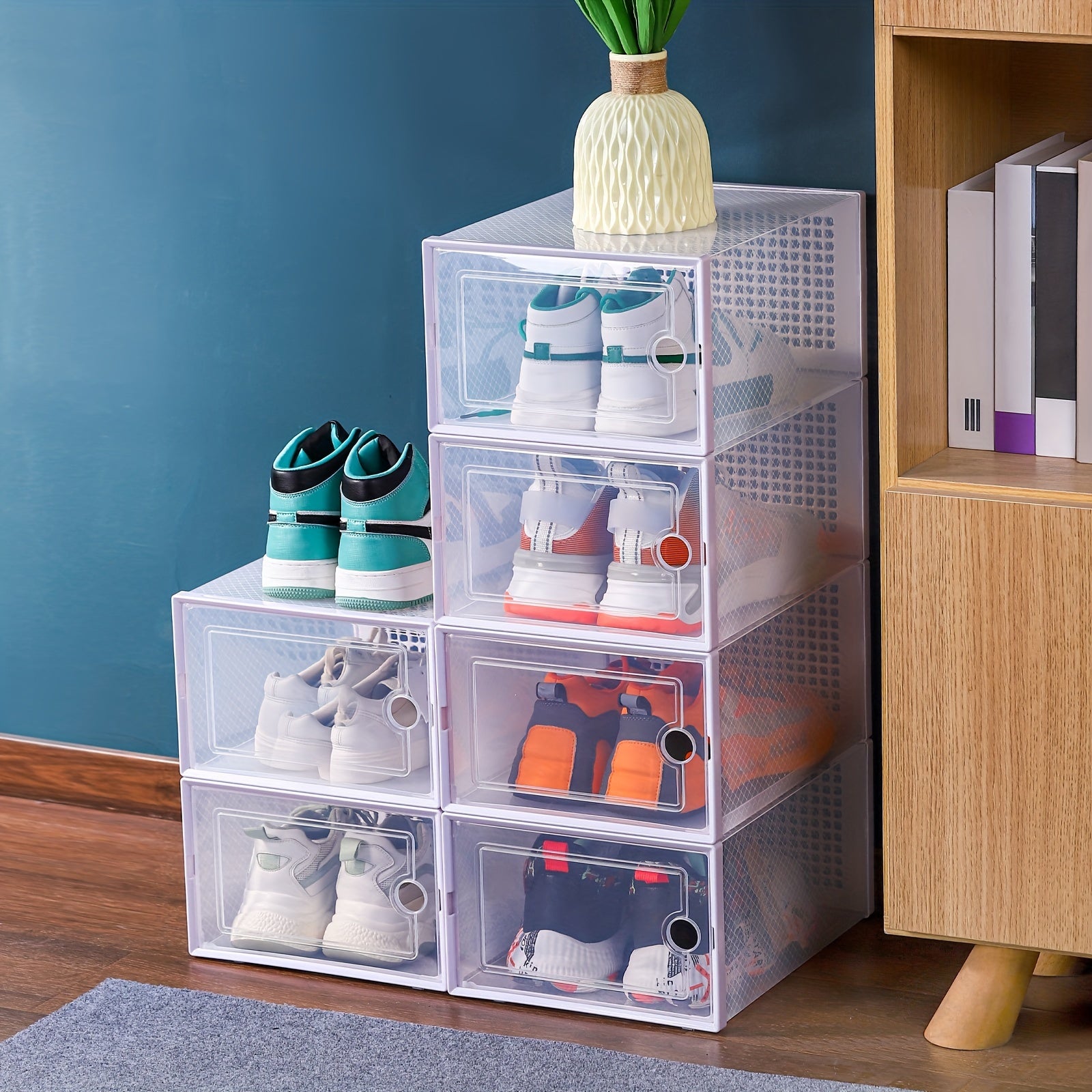 12 Pack Clear Plastic Shoe Storage Boxes Dustproof Moisture-Resistant with Front and Back Access