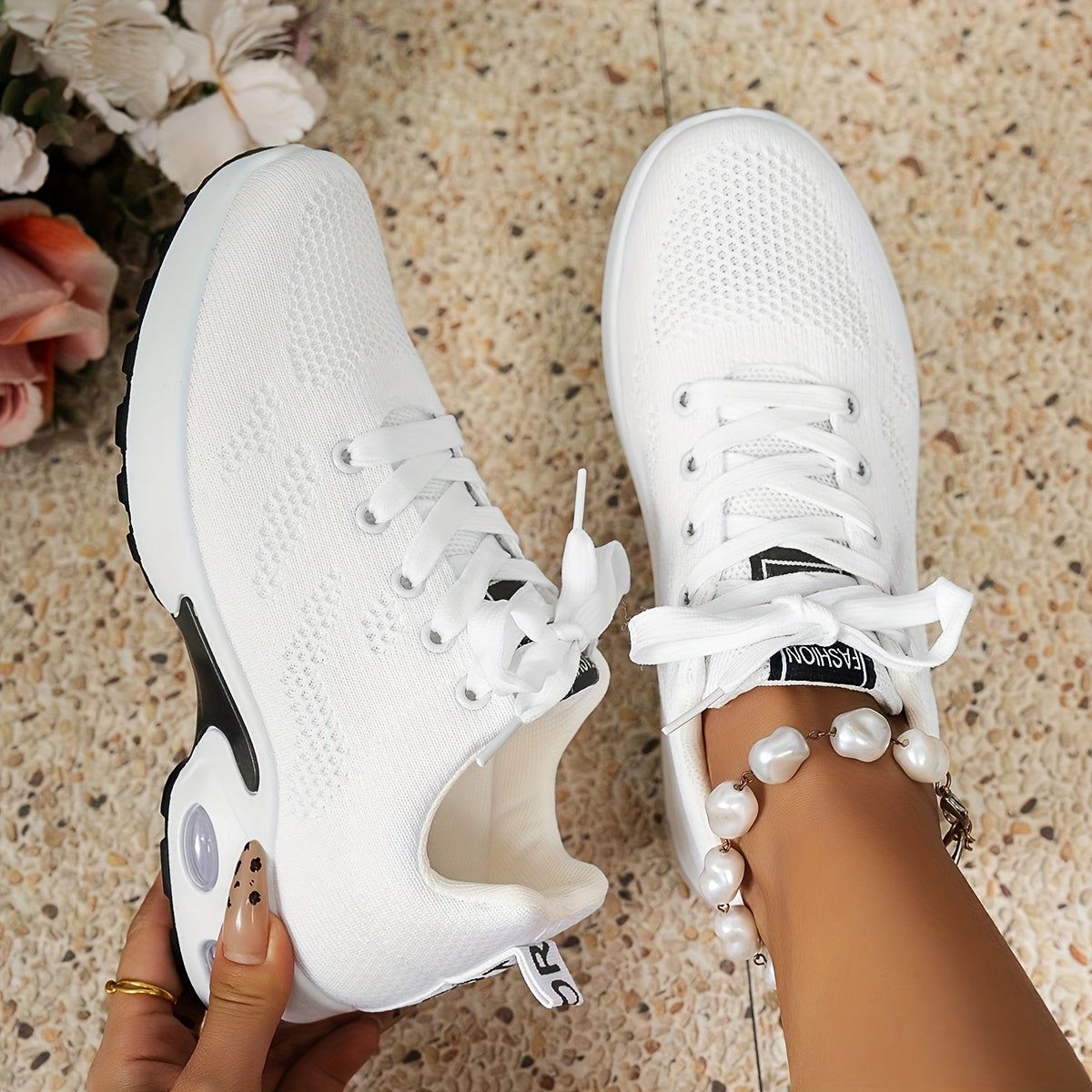 Women's Breathable Running Sneakers with Air Cushion Low-Top Tennis Shoes Black Pink