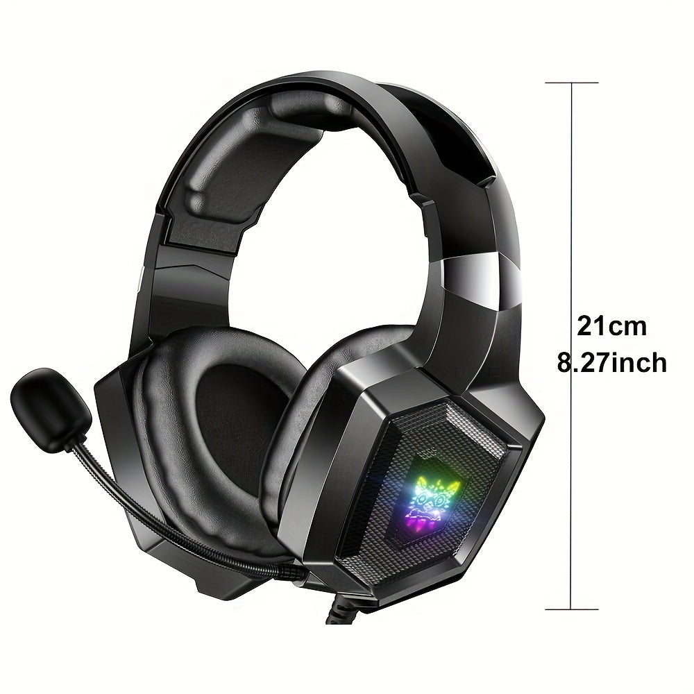 Wired Gaming Headphones with Noise-Canceling Microphone LED Lights 360° Rotating Ear Cups