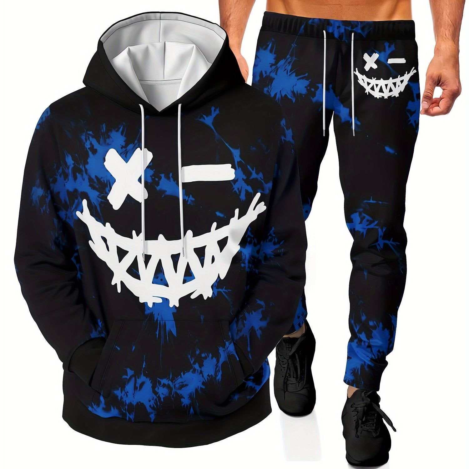 Men's 3D Print Casual Hoodie Set with Long Sleeve Top and Pants Polyester Knit