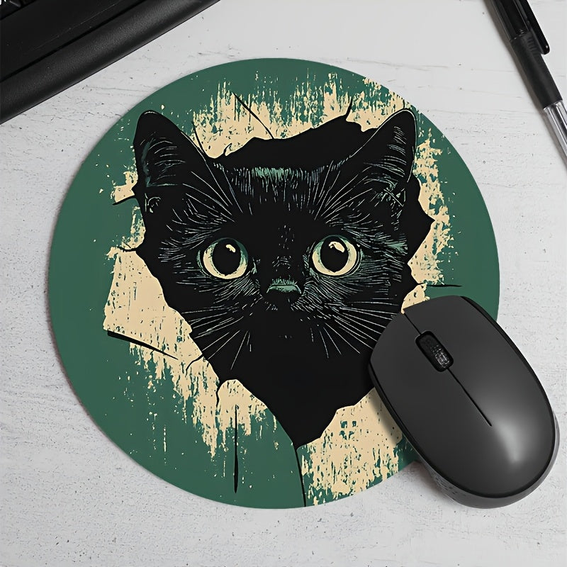Black Cat and Orange Cup Design Mouse Pad Waterproof Non-Slip Desk Mat for Office and Gaming