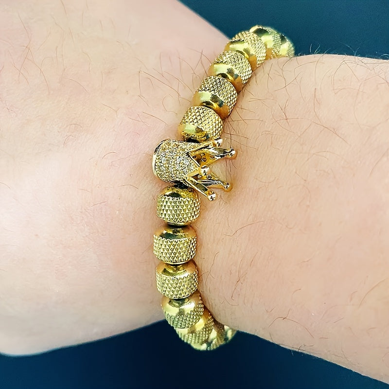 Luxury CZ Royal Golden Crown Beads Stainless Steel Men's Bracelet Jewelry Gift