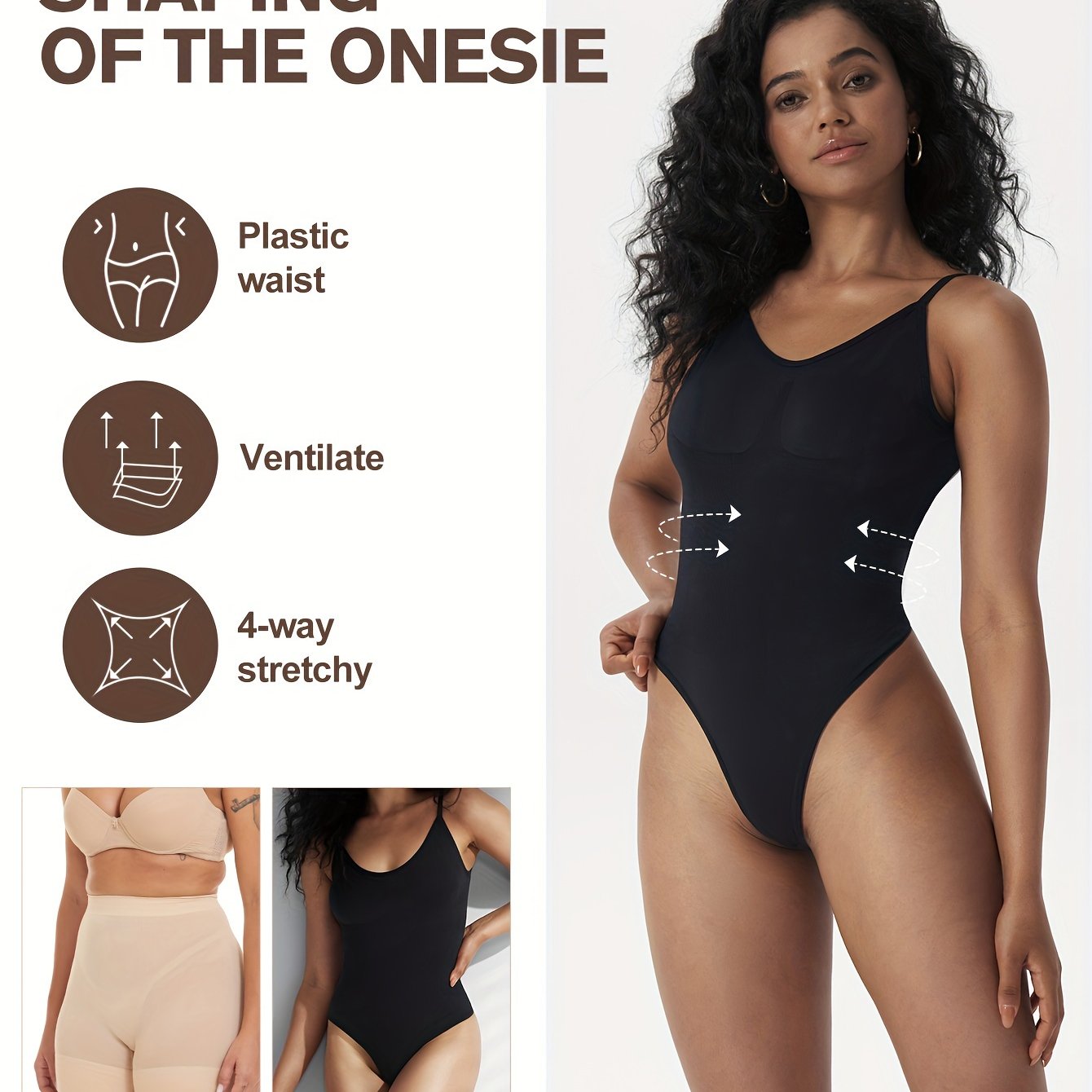 Women's Body Shaping Bodysuit Tummy Control Thong Seamless Solid Color Shapewear