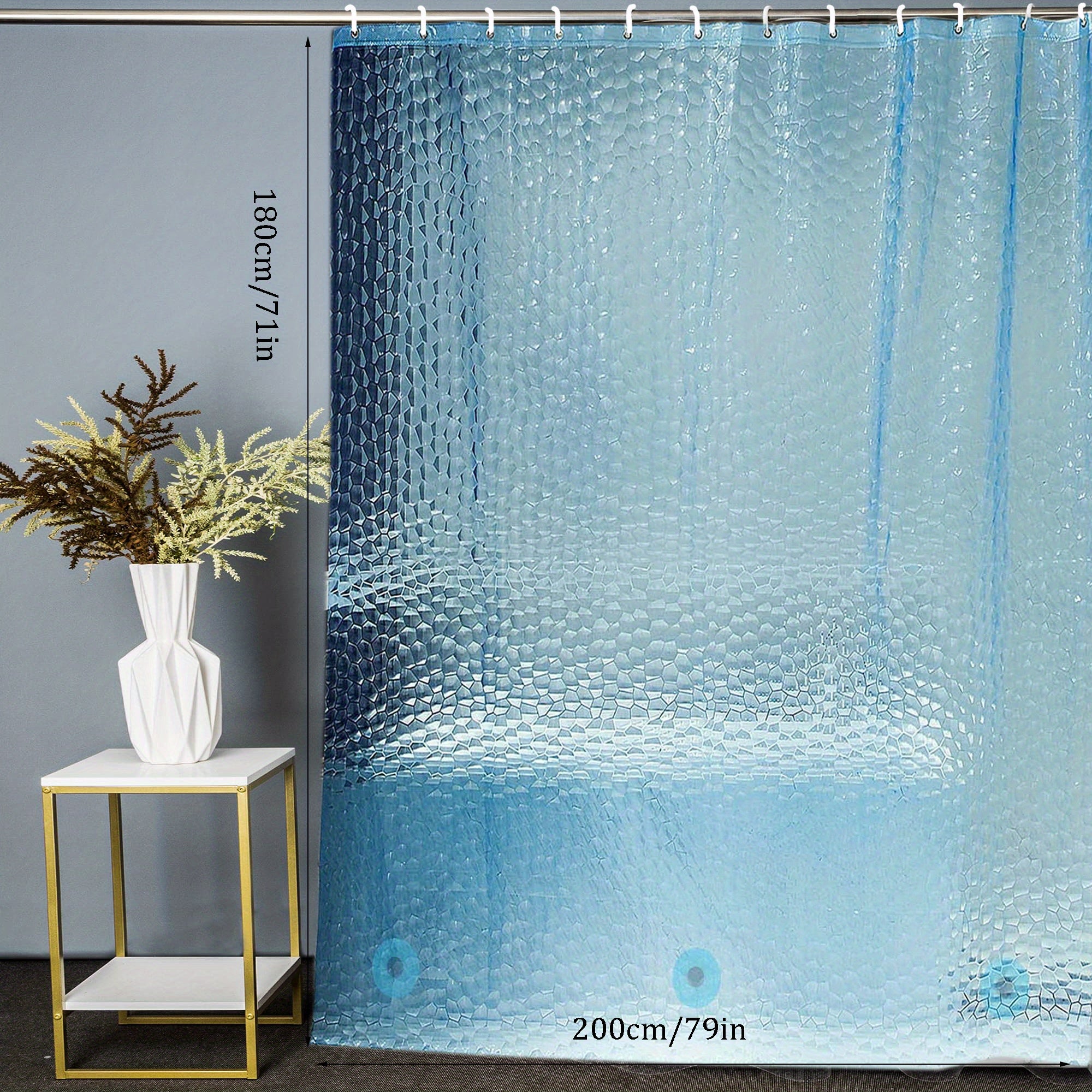 Blue Waterproof 3D Pebble Pattern Shower Curtain 72x72 Inches for Bathroom