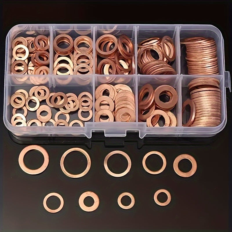100pcs Copper Washer Gasket Nut and Bolt Set Flat Ring Seal Assortment Kit