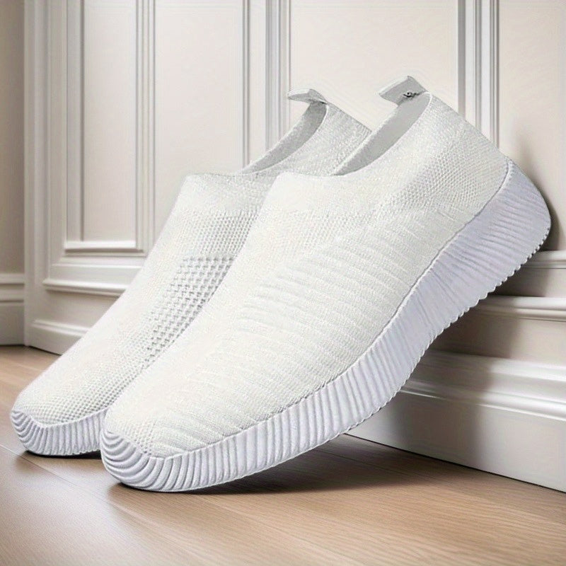 Women's Breathable Knit Sneakers Lightweight Running Shoes Solid Color Plus Size