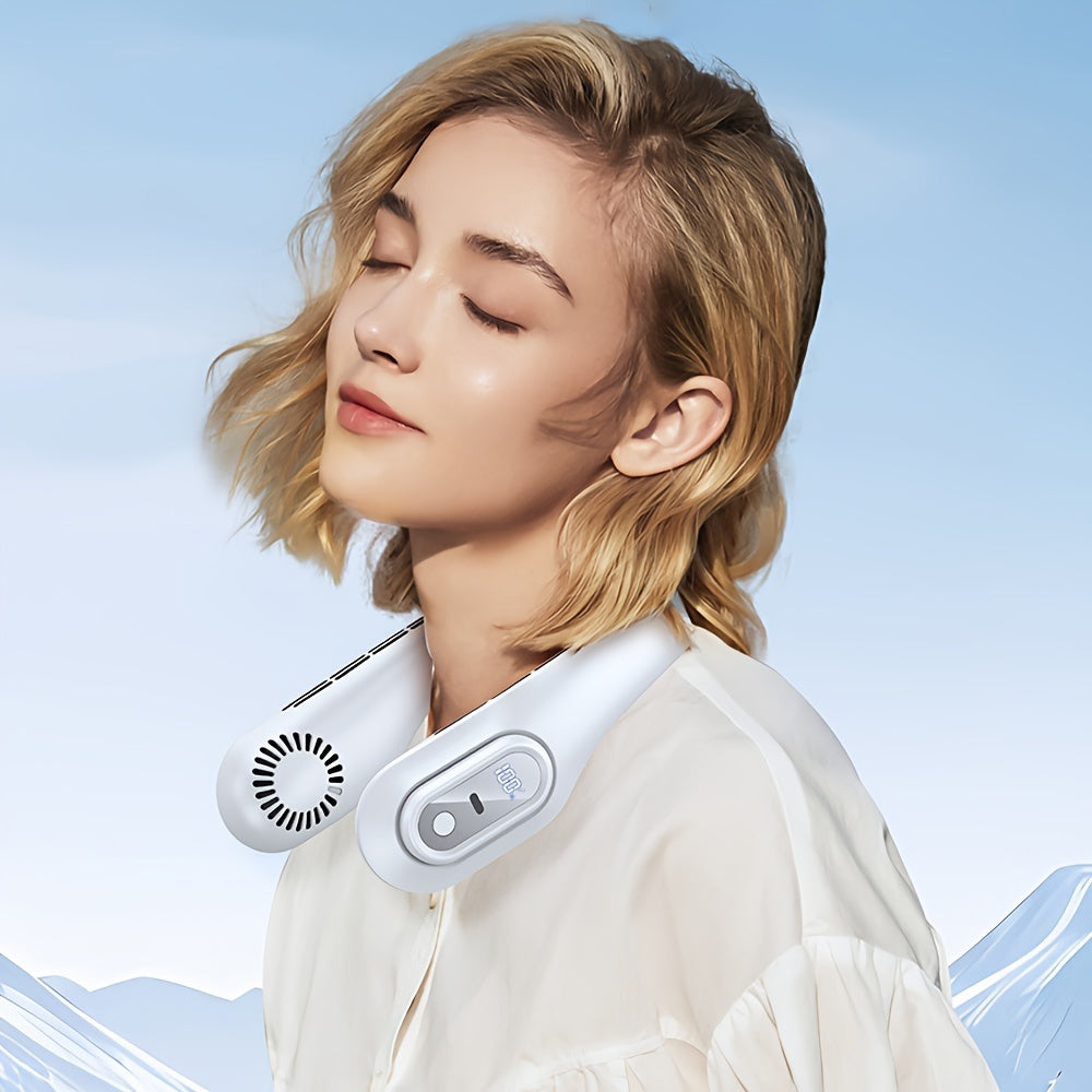 Portativ qirqsiz bo'yin ventilyatori, yuqori tezlikda, USB orqali zaryadlanadigan va tugma boshqaruvi, ichki va tashqi foydalanish uchun shaxsiy sovutish qurilmasi, 3000mAh litiy batareyasi bilan jim ishlash.