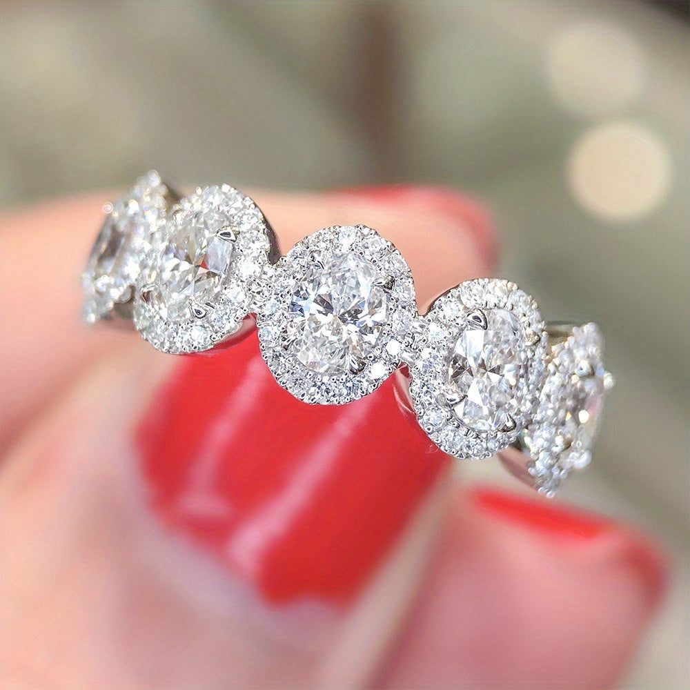 Women's 18K Gold Plated White Stone Ring with 5 Inlays for Bridal and Romantic Proposals