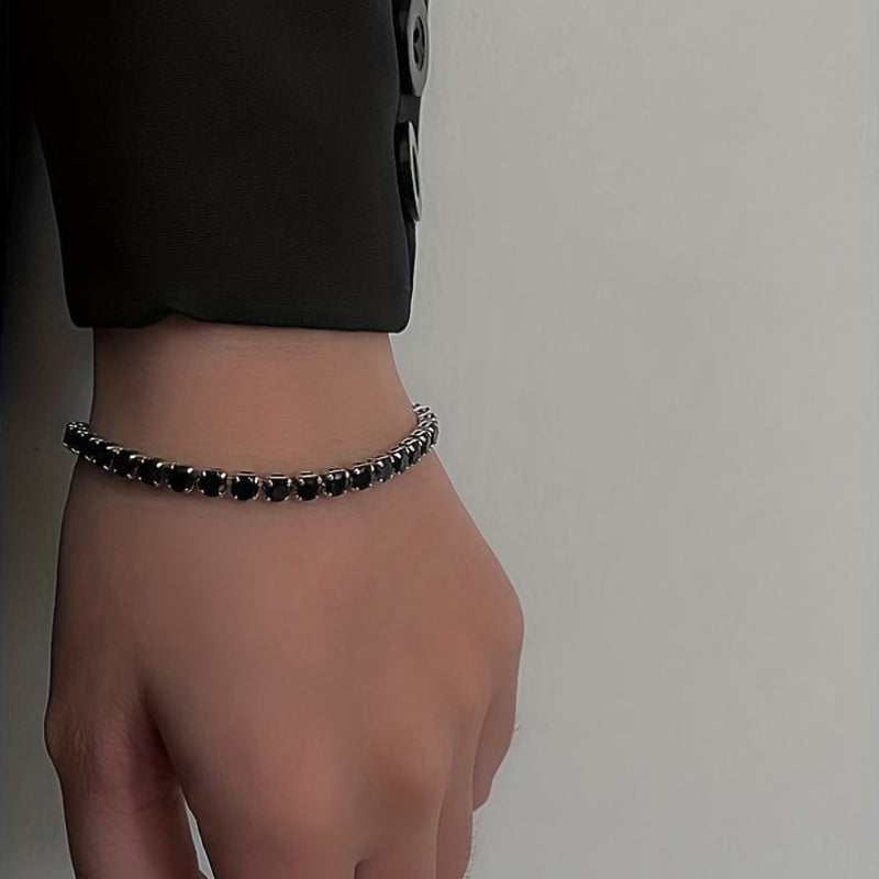 Sterling Silver Black Moissanite Tennis Bracelet 5.3 Carat 7.09 Inches for Women