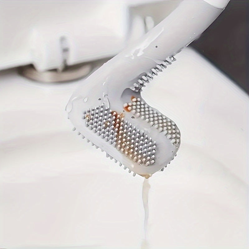 Rotating Silicone Toilet Brush with Long Handle Wall Mount Medium Firmness