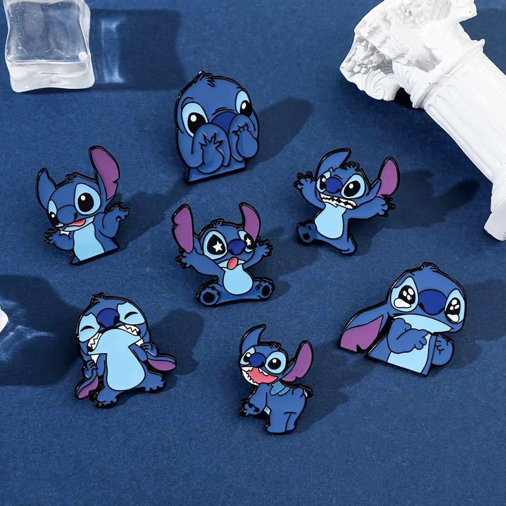 7 ta Disney Stitch emal pinlari to'plami, multfilm hayvonlar belgilari kiyim va sumkalar uchun