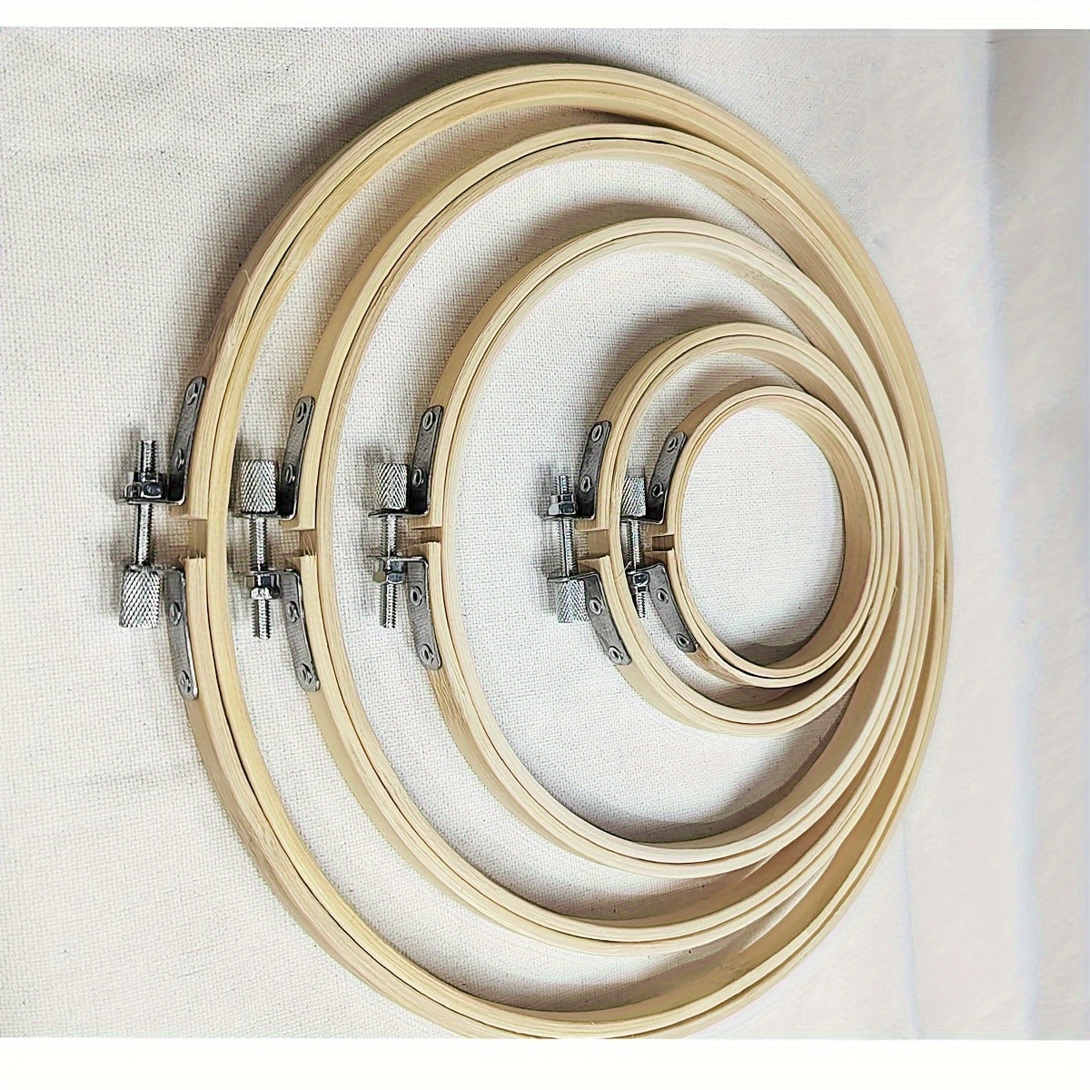 Set of 5 Light Yellow Bamboo Embroidery Wreaths for Wedding Decoration and DIY Crafts