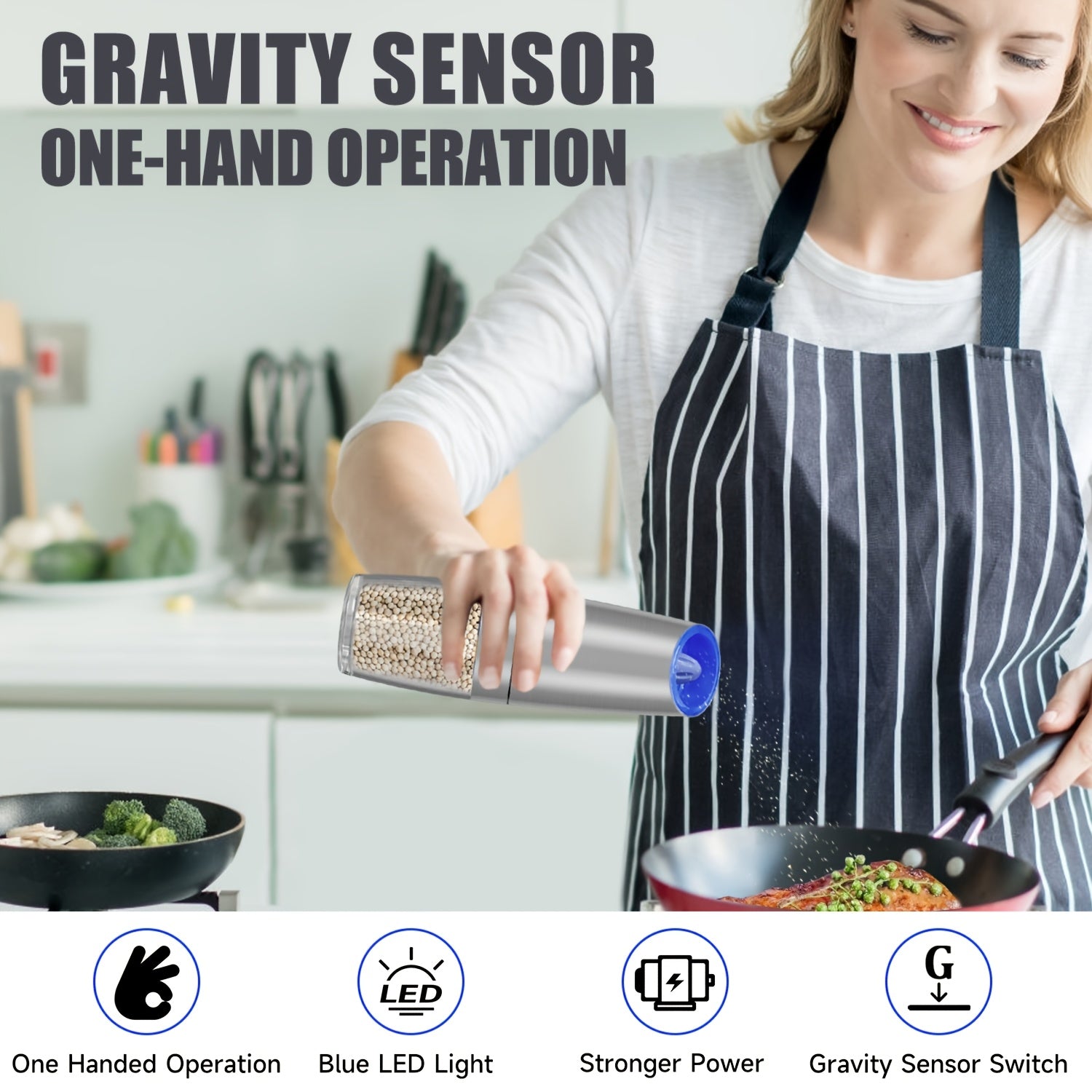 Elektr pechene va tuz maydalagich to'plami, sozlanadigan qattiq, zanglamaydigan po'latdan, batareyali