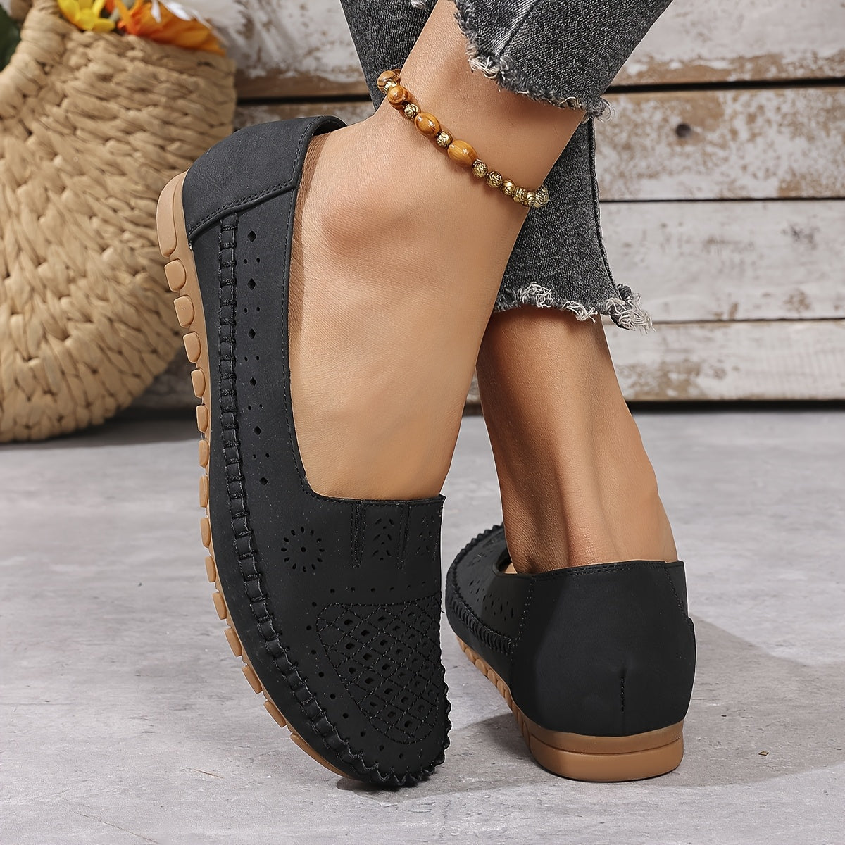 Zapatos planos retro para mujer, transpirables, ligeros, de PU, para todas las estaciones, antideslizantes