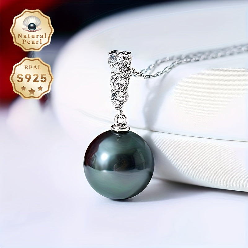 Women’s Black Pearl Necklace with 11-12mm Deep Sea Cultured Pearl in Sterling Silver