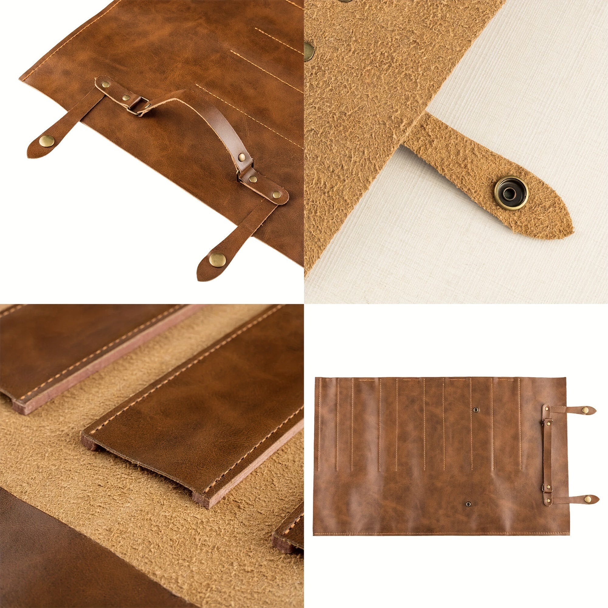 Faux Leather Knife Roll Bag Portable Chef Knife Organizer with Adjustable Strap