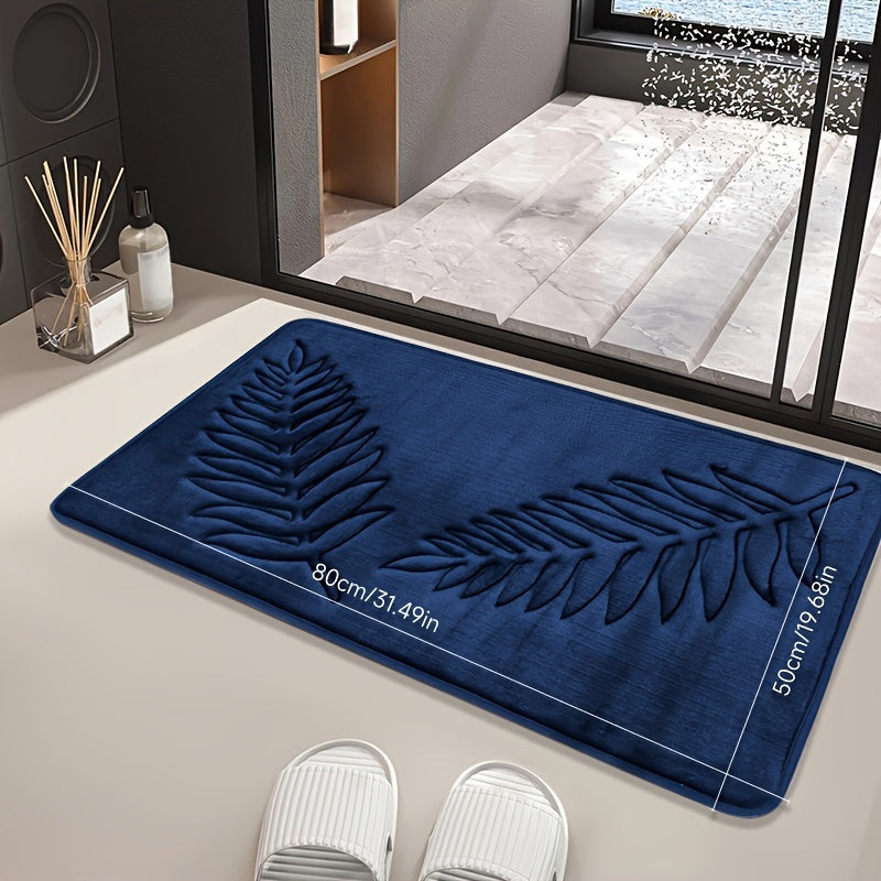 Non-Slip Leaf Pattern Bathroom Mat Absorbent Quick-Dry Polyester Rug