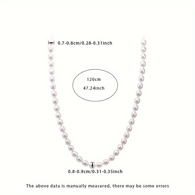 Women's Freshwater Pearl Necklace 8-9mm Rice-Shaped Natural Pearls 120cm Chain