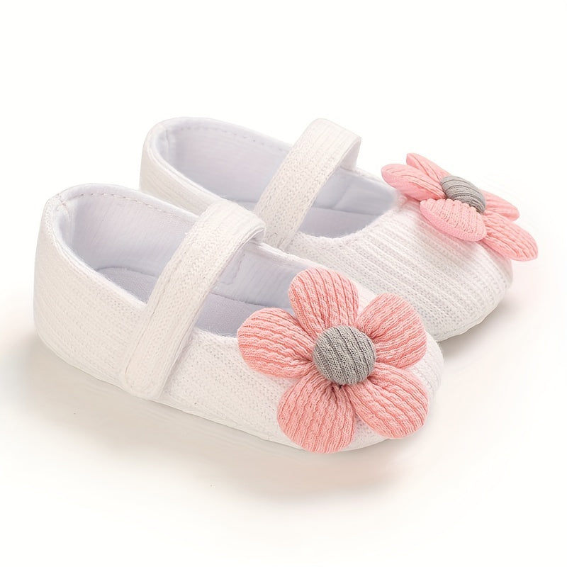Infant Baby Girls Shoes Lightweight Soft Fabric Flower Decor All-Season Walking Shoes
