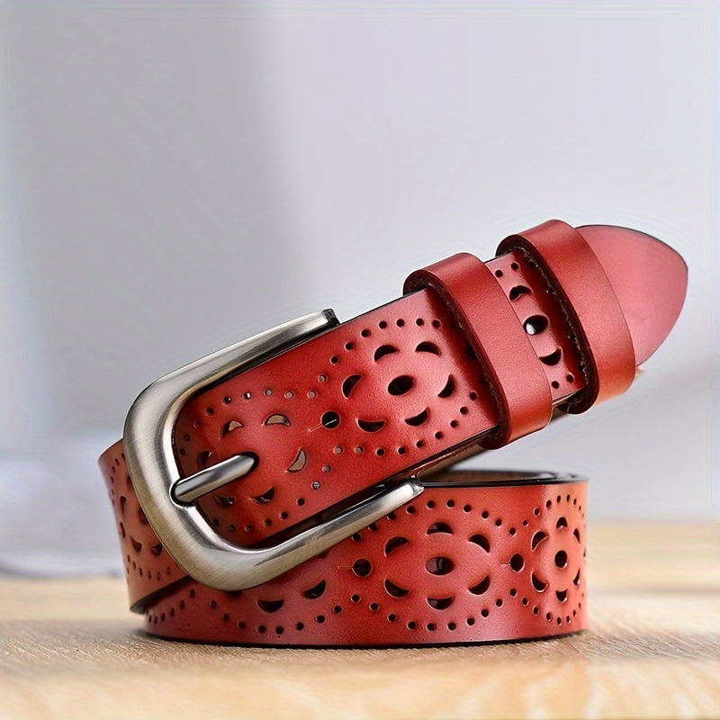 Women's Boho Floral Cutout Belt PU Leather Waistband for Jeans Pants