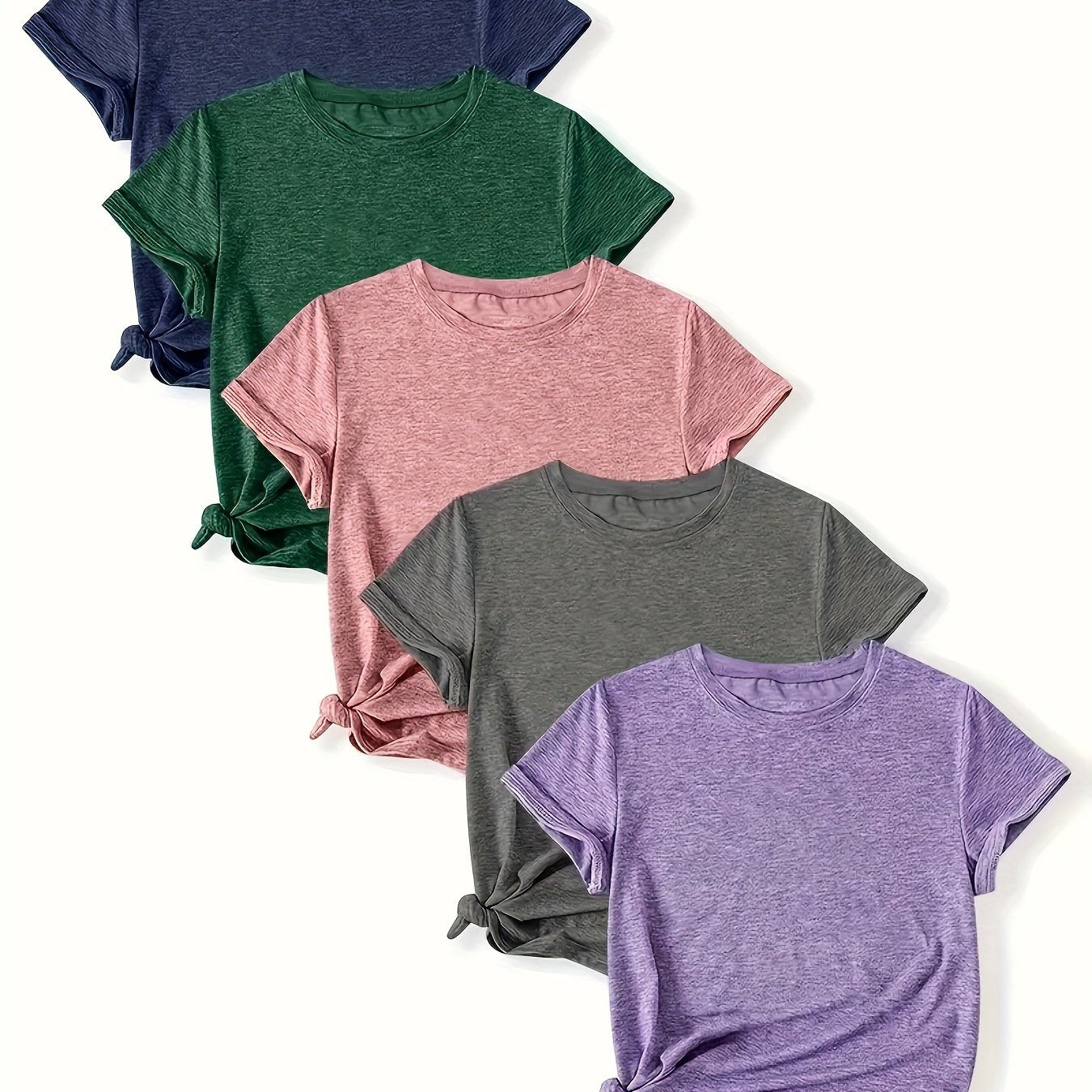 Women's Casual Short Sleeve T-Shirts Solid Color Pack Breathable Cotton