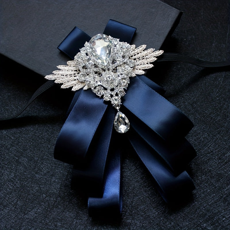 Men's Nightclub Suit with Artificial Diamond Bow Tie Black Slim Fit Formal Tuxedo