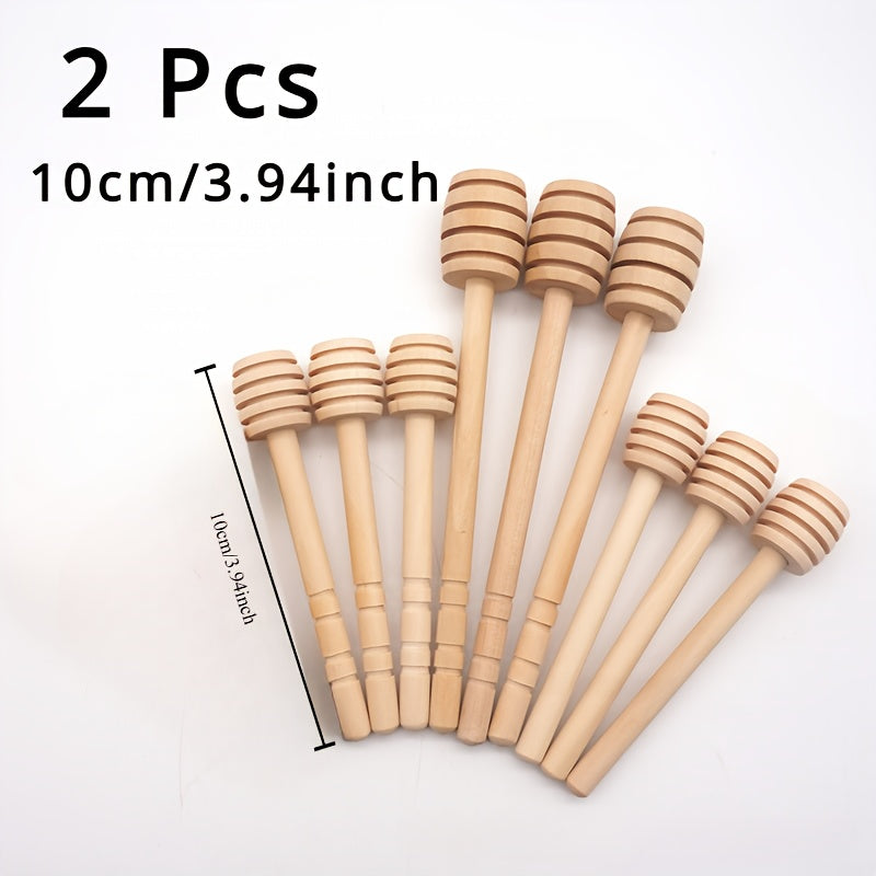 Set of 2 Long-Handled Wooden Honey Spoons for Coffee Tea and Milk