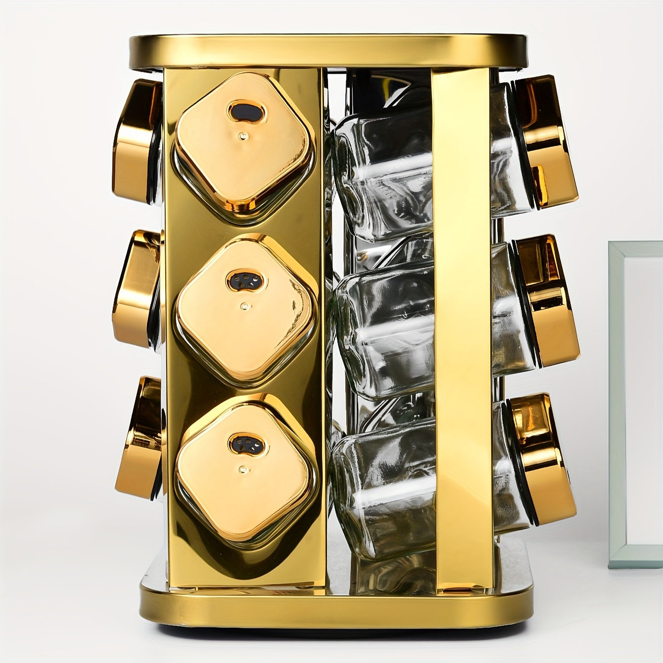 Iron Countertop Spice Rack Organizer with 12 Jars and Revolving Shelf