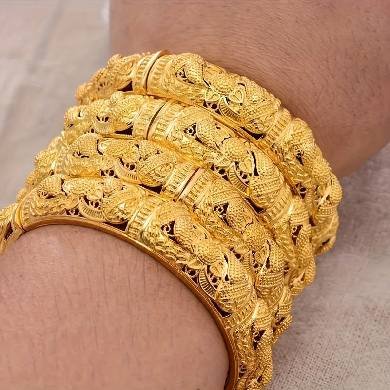 Gold Plated Copper Cuff Bracelet with Hollow Flower Design for Women Daily Wear