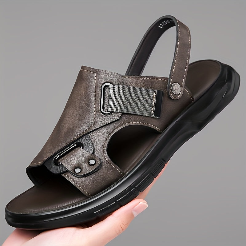 Men's Open-Toe Casual Sandals Non-Slip Summer Breathable PU Leather