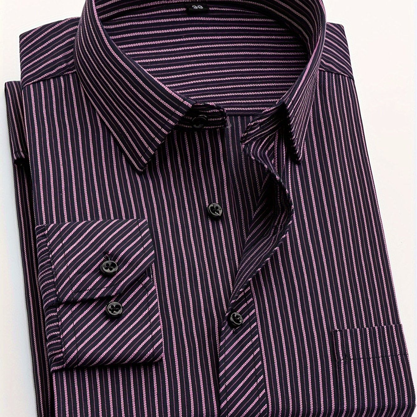 Men's Business Casual Long Sleeve Striped Shirt with Buttons and Lapel Collar