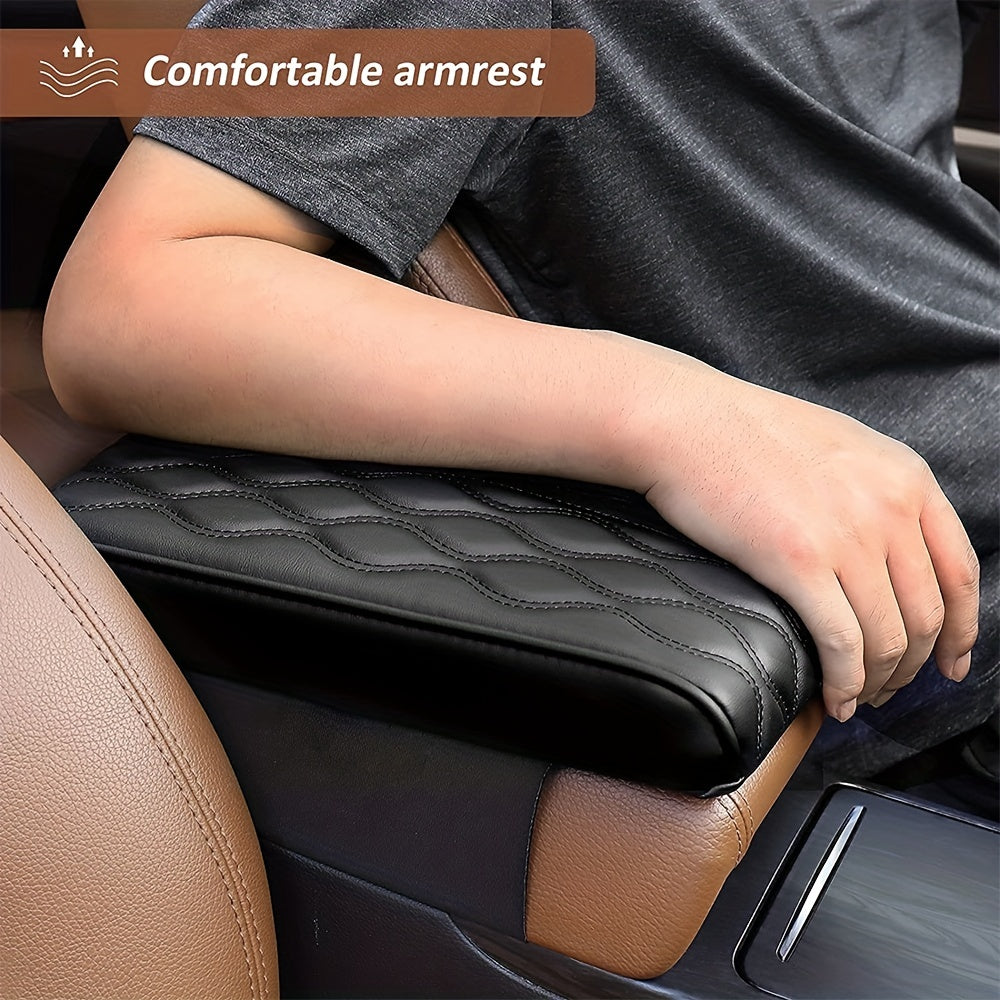 Unisex PU Leather Car Armrest Cushion with Memory Foam Black Quilted