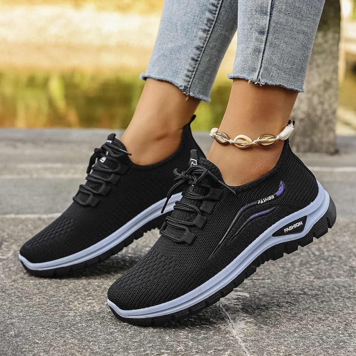 Women's Casual Knit Running Shoes with Lace-Up Patterned Design
