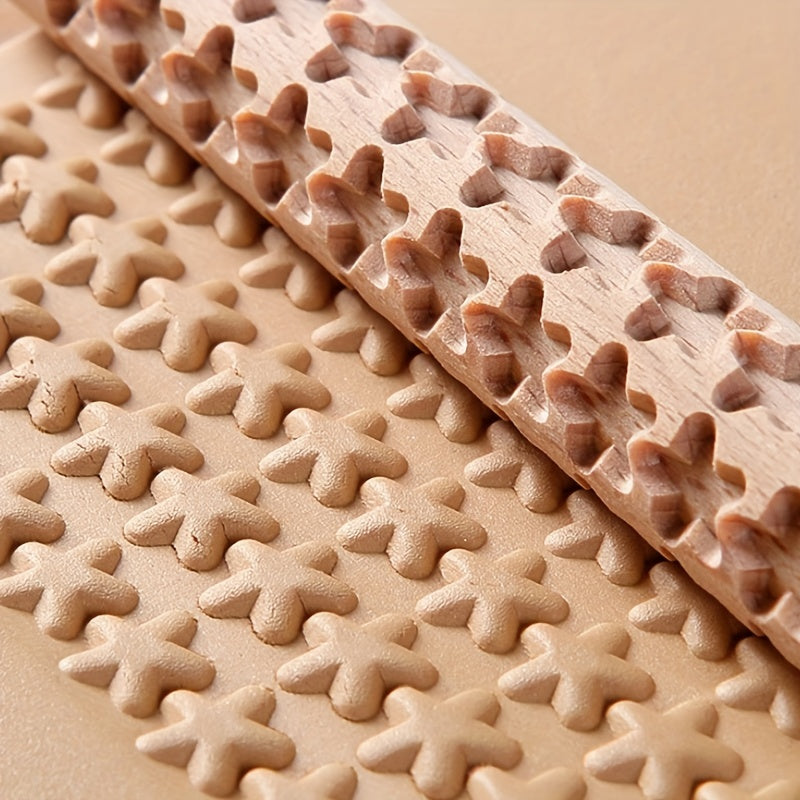 Embossing Rolling Pin for Dough Shaping, Wooden Kitchen Tool for Pizzas and Cookies