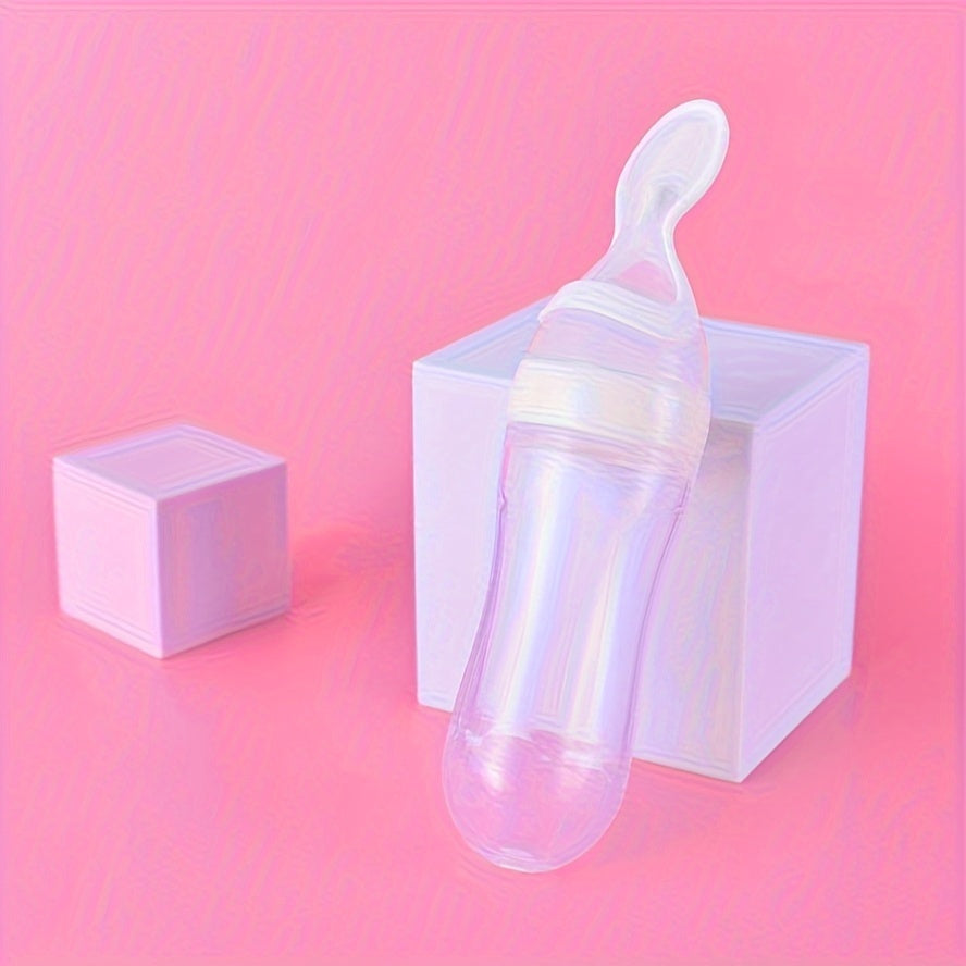 Silicone Baby Feeding Bottle with Spoon for Food and Medicine Dispensing 0+ Blue Green Pink