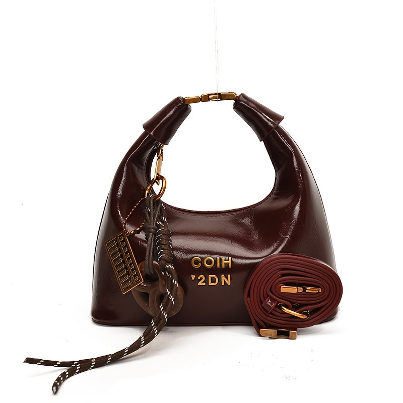 Retro Style Crossbody Bag for Women with Glitter Accents Zipper Closure Detachable Strap in Red and Black