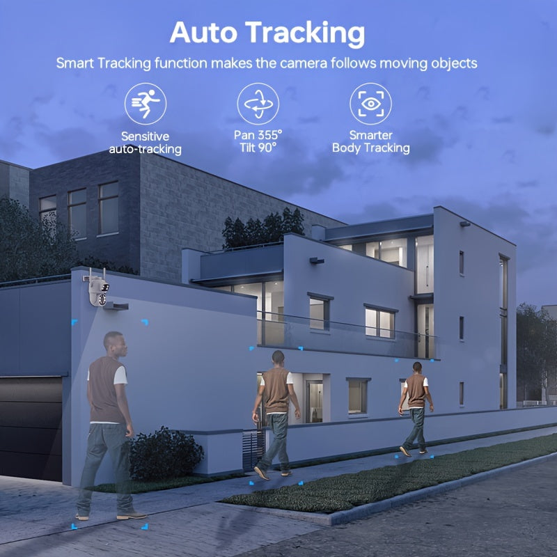 Outdoor WiFi Security Camera with AI Human Tracking Color Night Vision Two-Way Audio Pan Tilt USB Powered