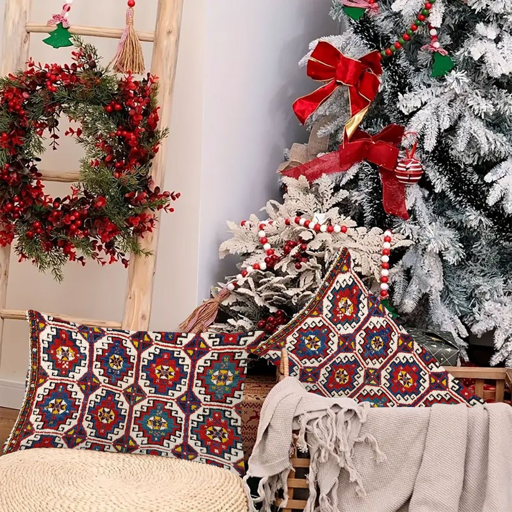 Set of 2 Anatolian Village Print Pillow Covers 50.8x30.5 cm Polyester Rectangular Decorative Cushions