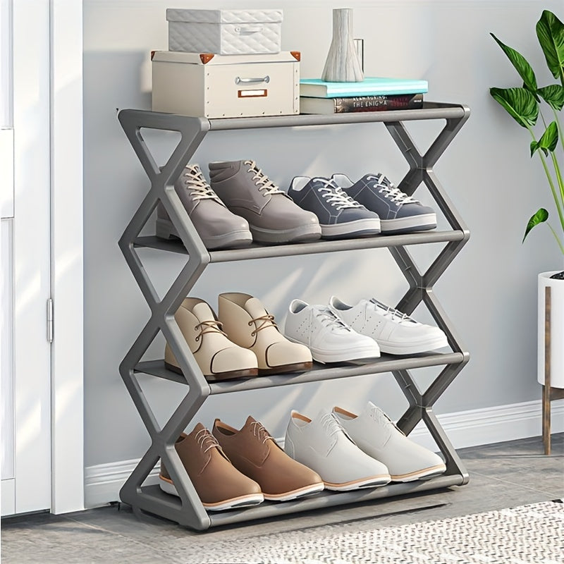 Modern X-Shaped Shoe Rack with Dustproof Shelf, Space-Saving Plastic Organizer