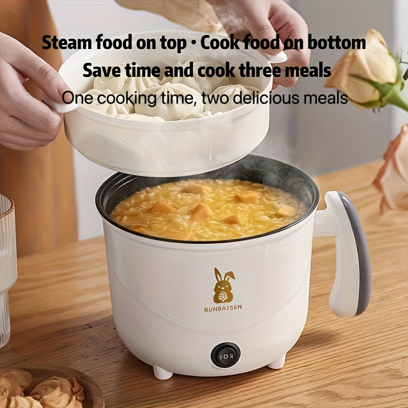 Cocina eléctrica 2 en 1 con cesta de vapor, antiadherente, multifuncional, vitrocerámica de inducción para freír, hervir, cocinar al vapor, cocción lenta, uso en dormitorio y hogar