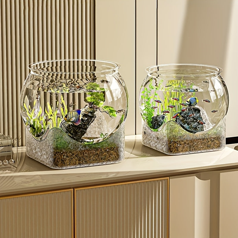 Round Transparent PC Fish Tank Small Desktop Aquarium for Hydroponics