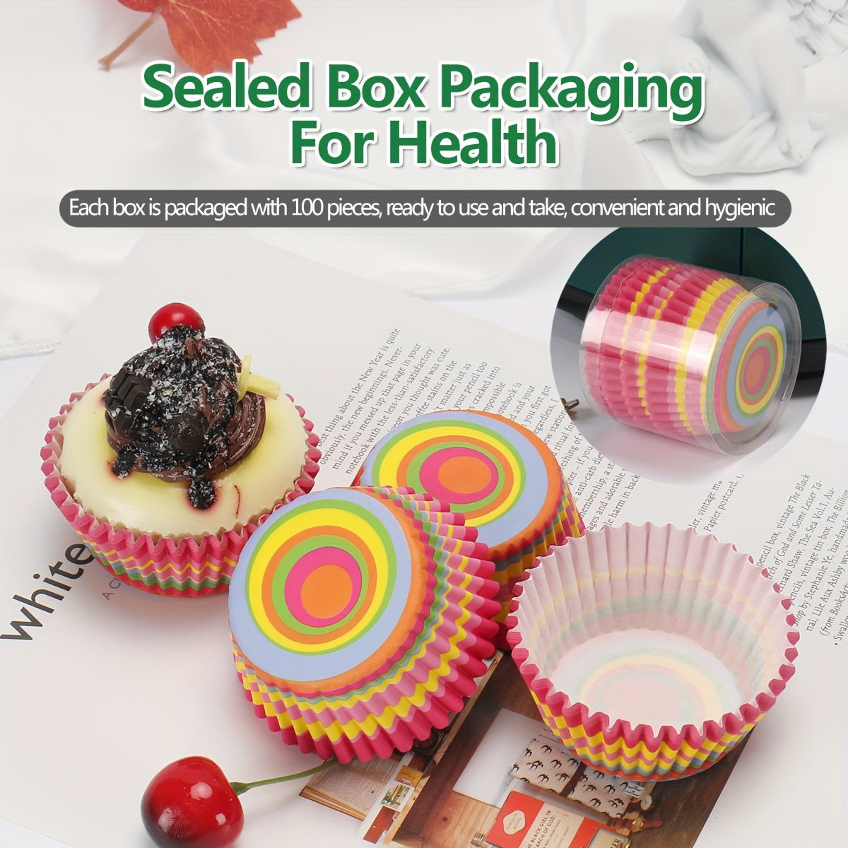 100 piezas de moldes desechables para muffins con patrones de espiral coloridos, papel para cupcakes, moldes para hornear