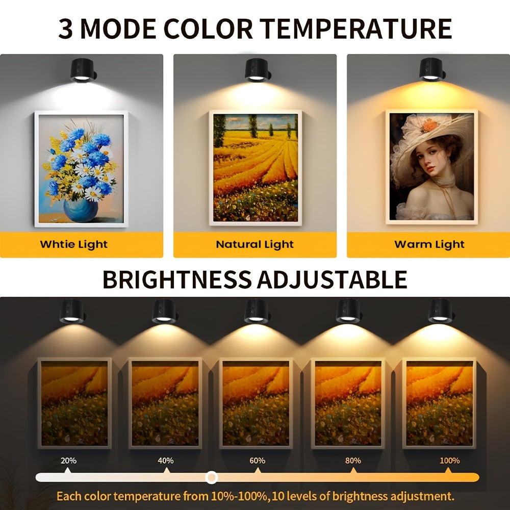 2-Pack Dimmable LED Wall Sconces with Touch Control Magnetic Ball 360° Rotation USB Rechargeable