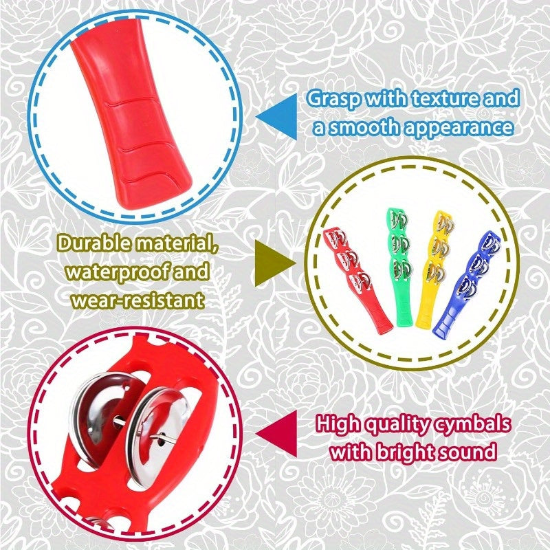 4 Colorful Plastic Jingle Bell Sticks with Metal Rattle Heads Percussion Accessories