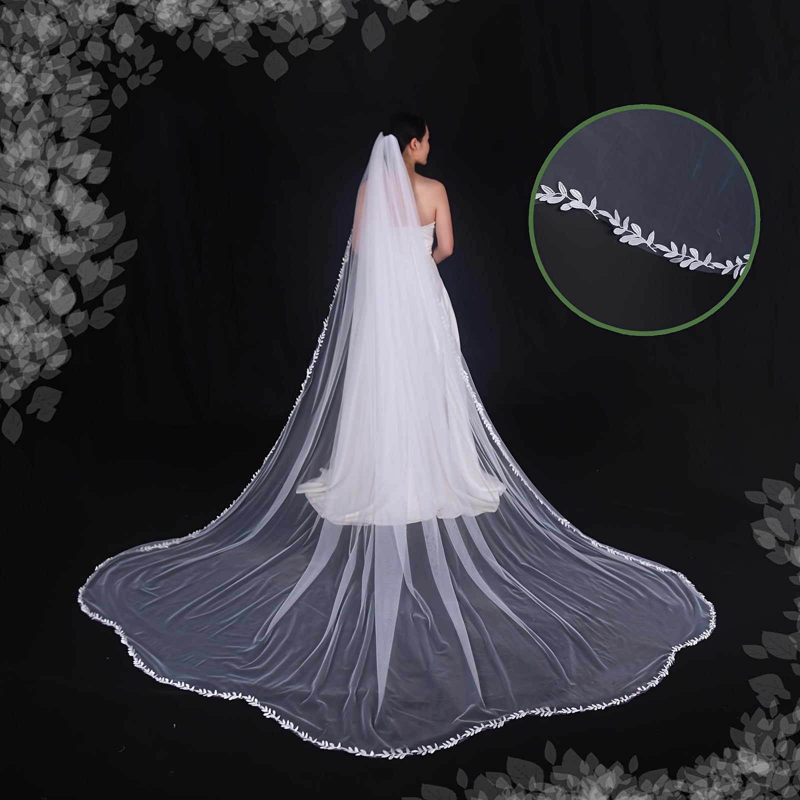 Elegant Bridal Wedding Veil with Lace Edge Polyester Full Length for Special Occasions