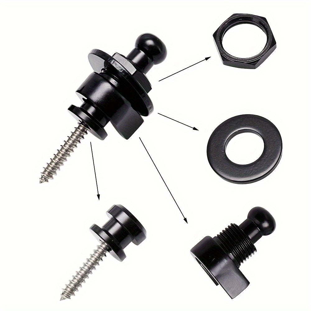 Juego de 2 cerraduras de correa de guitarra de aleación con botones de liberación rápida negro y dorado