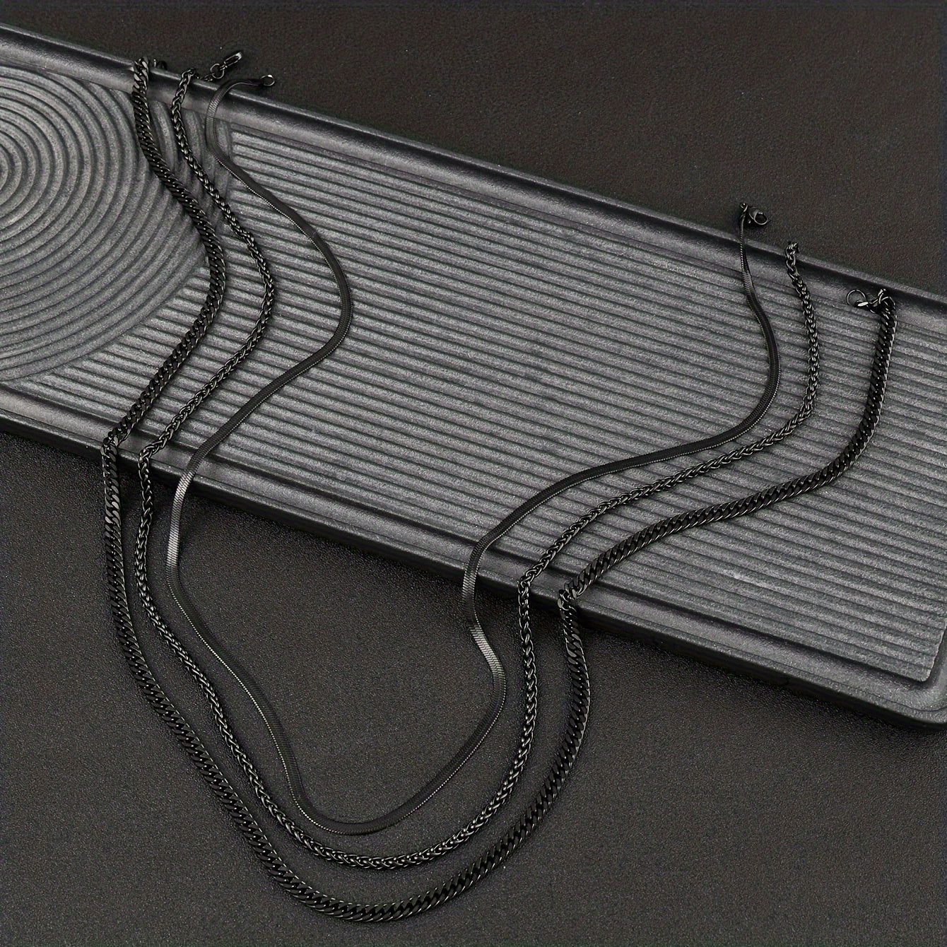 Set of 3 Black Stainless Steel Necklaces for Men Punk Gothic Chain Jewelry